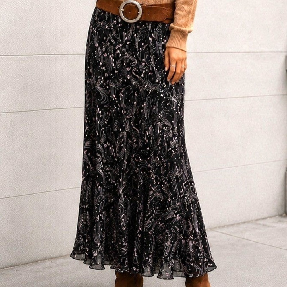 R&K Originals Whimsigoth Midi Skirt Women 12 Black Purple Swirl Fairy Grunge